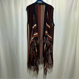 Striped Sleeveless Fringe Cardigan Vest